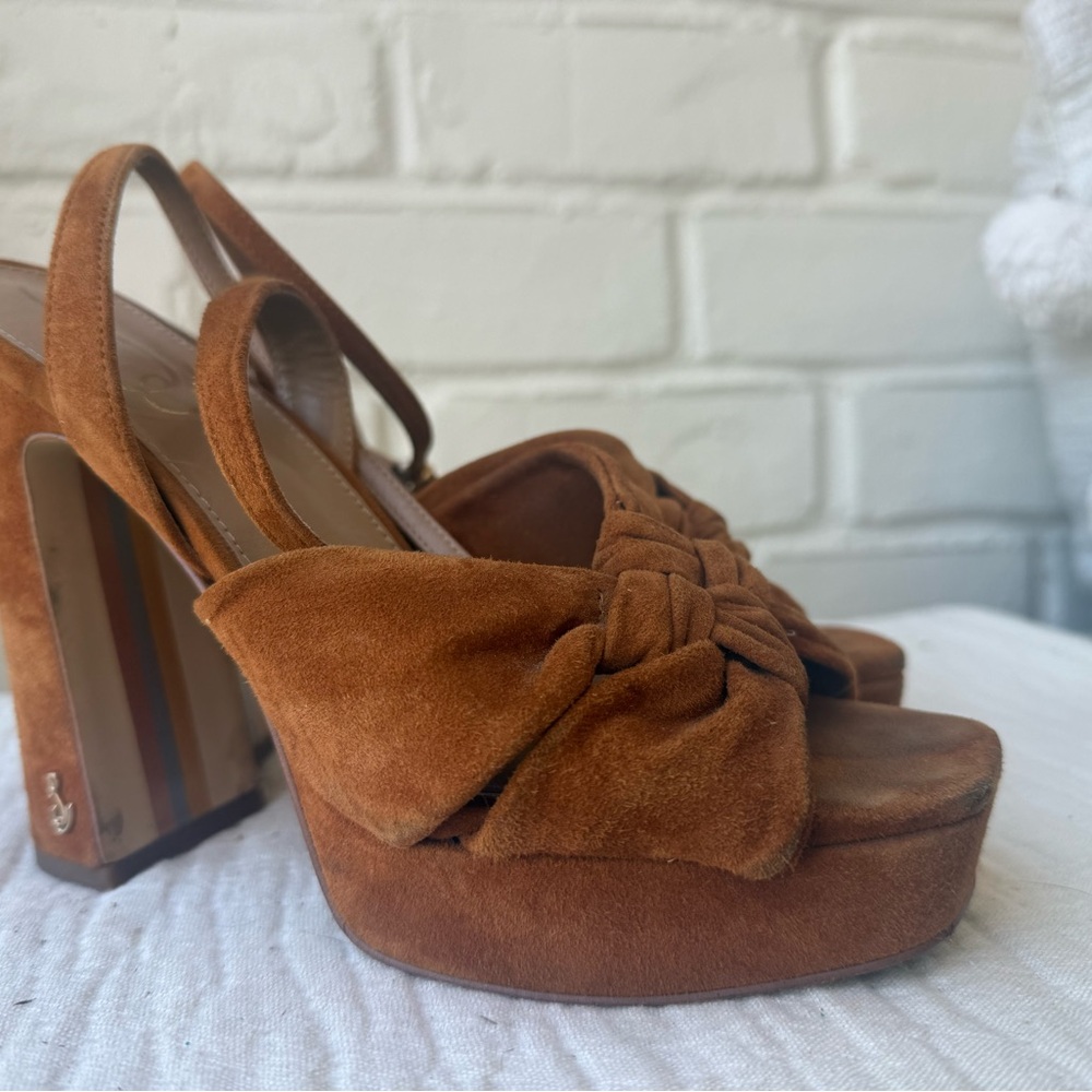 Sam Edelman Suede Knotted Platform Slingback Heels in Chestnut